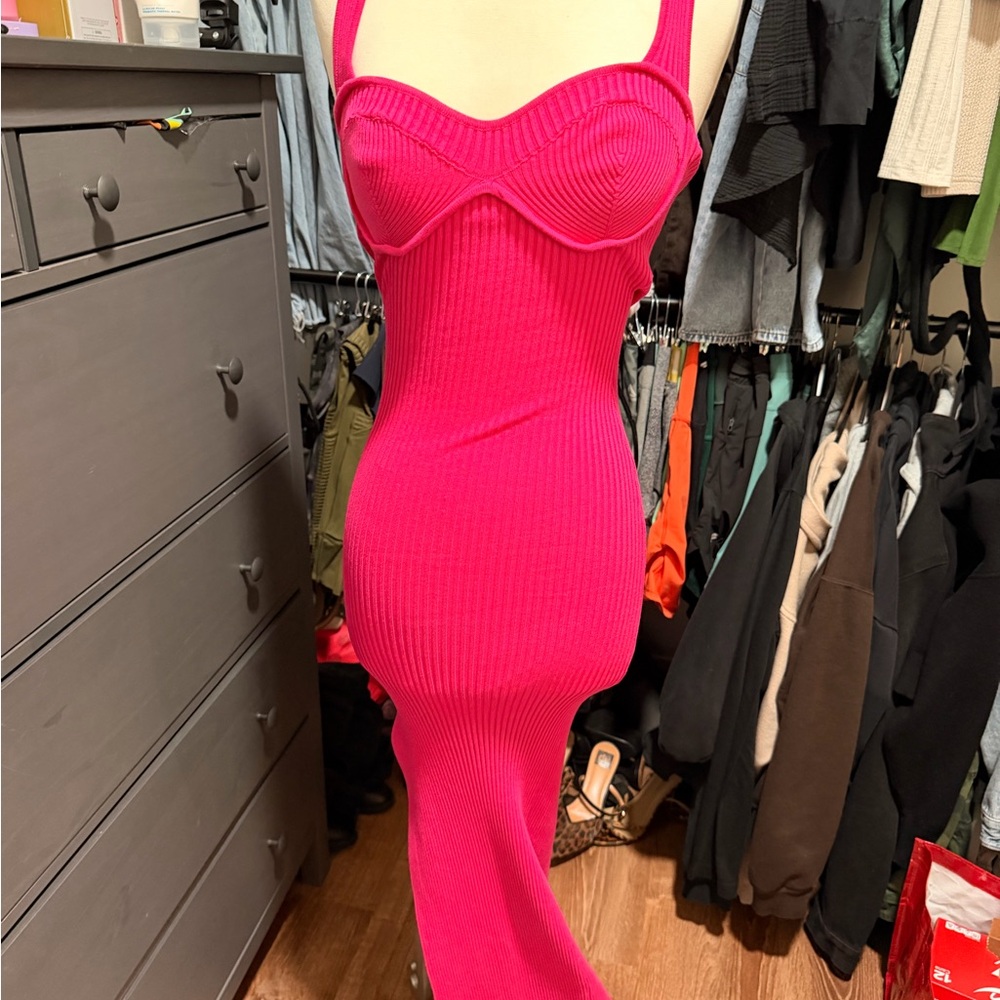 Fuchsia Ribbed Bodycon Maxi Dress